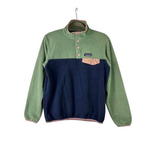 Patagonia Synchilla Women's Small Snap-T Fleece Pullover Sweater Green & Navy - Picture 1 of 12